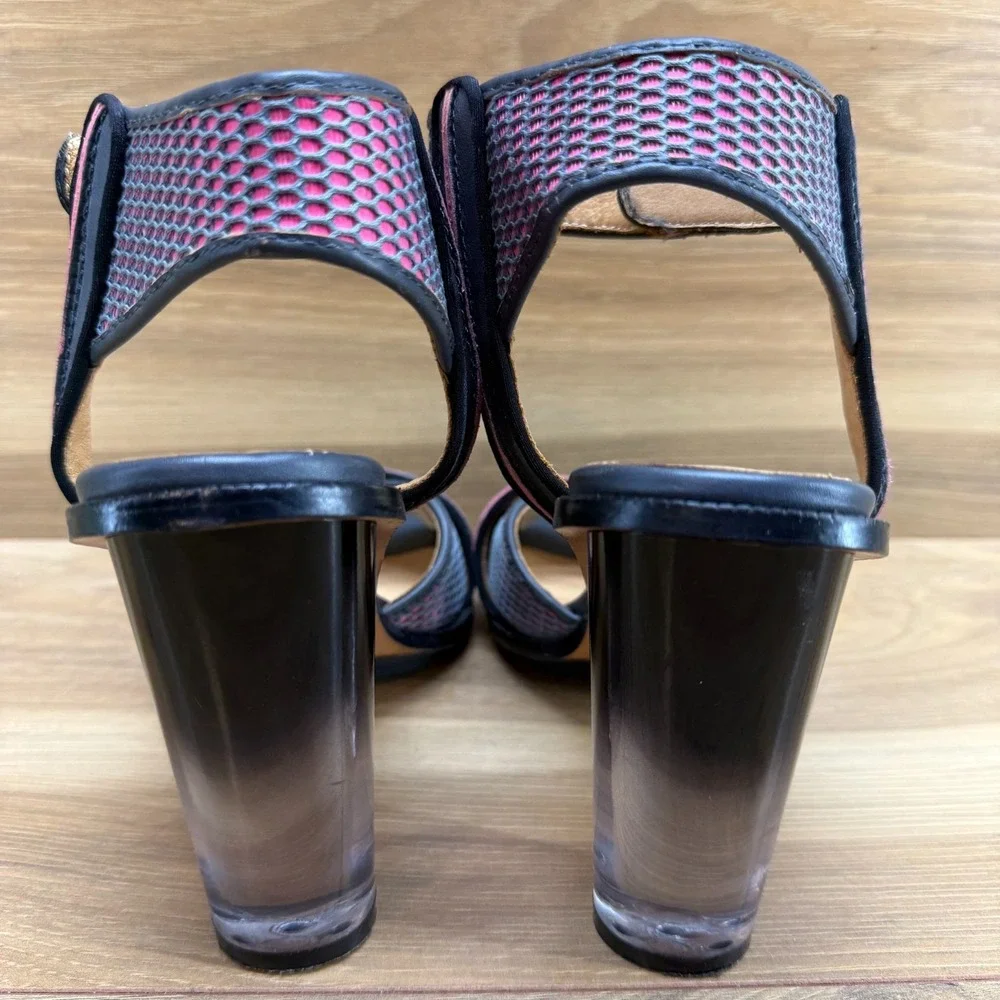 LAMB L.A.M.B. Carter Heels‎ Womens 7 M Neon Pink Blue Leather Ankle Strap